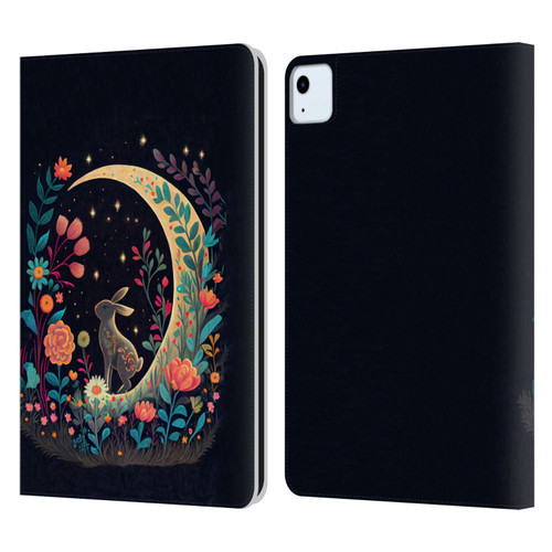 JK Stewart Key Art Rabbit On Crescent Moon Leather Book Wallet Case Cover For Apple iPad Air 2020 / 2022