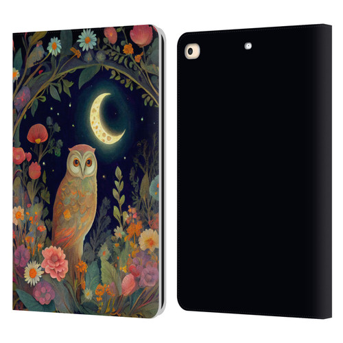 JK Stewart Key Art Owl Crescent Moon Night Garden Leather Book Wallet Case Cover For Apple iPad 9.7 2017 / iPad 9.7 2018