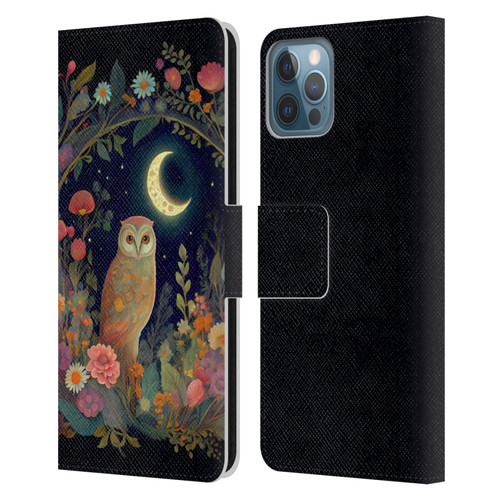 JK Stewart Key Art Owl Crescent Moon Night Garden Leather Book Wallet Case Cover For Apple iPhone 12 / iPhone 12 Pro