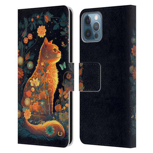 JK Stewart Key Art Orange Cat Sitting Leather Book Wallet Case Cover For Apple iPhone 12 / iPhone 12 Pro