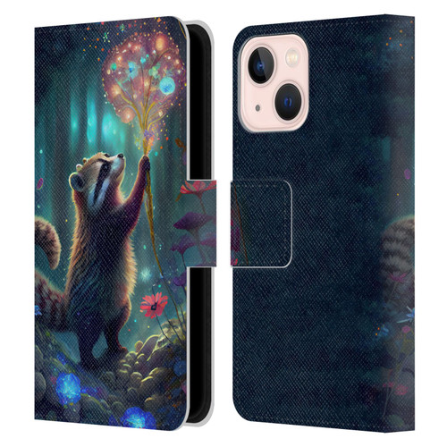 JK Stewart Key Art Raccoon Leather Book Wallet Case Cover For Apple iPhone 13 Mini
