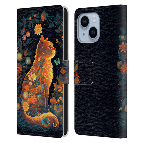 JK Stewart Key Art Orange Cat Sitting Leather Book Wallet Case Cover For Apple iPhone 14 Plus