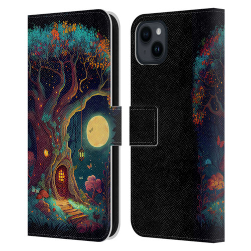 JK Stewart Key Art Tree With Small Door In Trunk Leather Book Wallet Case Cover For Apple iPhone 15 Plus