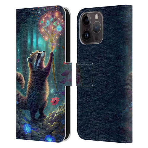 JK Stewart Key Art Raccoon Leather Book Wallet Case Cover For Apple iPhone 15 Pro Max