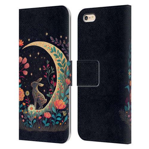 JK Stewart Key Art Rabbit On Crescent Moon Leather Book Wallet Case Cover For Apple iPhone 6 Plus / iPhone 6s Plus