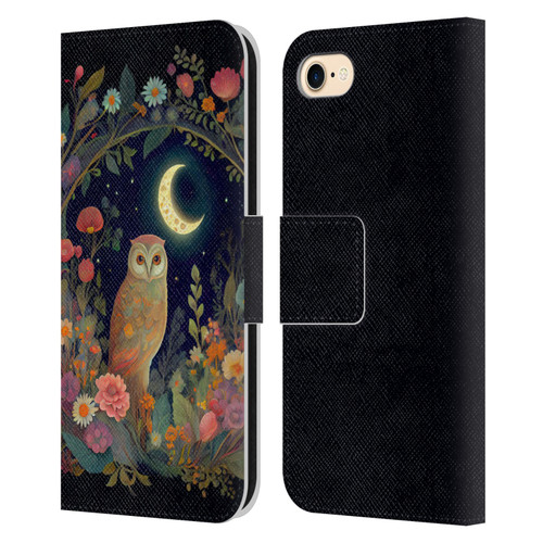 JK Stewart Key Art Owl Crescent Moon Night Garden Leather Book Wallet Case Cover For Apple iPhone 7 / 8 / SE 2020 & 2022