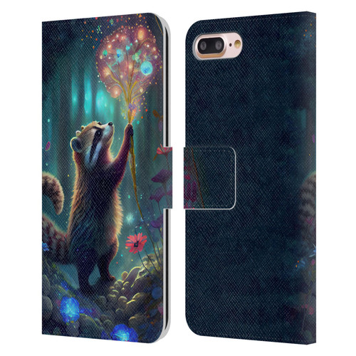 JK Stewart Key Art Raccoon Leather Book Wallet Case Cover For Apple iPhone 7 Plus / iPhone 8 Plus