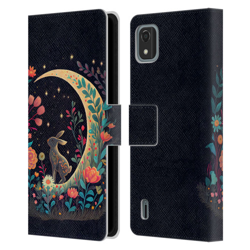 JK Stewart Key Art Rabbit On Crescent Moon Leather Book Wallet Case Cover For Nokia C2 2nd Edition