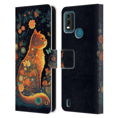 JK Stewart Key Art Orange Cat Sitting Leather Book Wallet Case Cover For Nokia G11 Plus