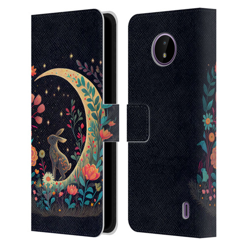 JK Stewart Key Art Rabbit On Crescent Moon Leather Book Wallet Case Cover For Nokia C10 / C20