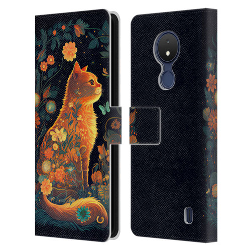 JK Stewart Key Art Orange Cat Sitting Leather Book Wallet Case Cover For Nokia C21