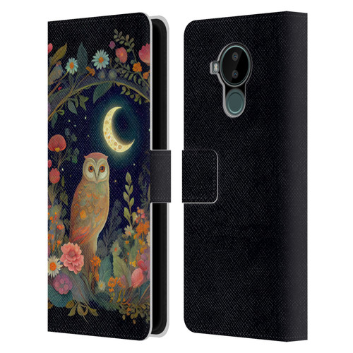 JK Stewart Key Art Owl Crescent Moon Night Garden Leather Book Wallet Case Cover For Nokia C30