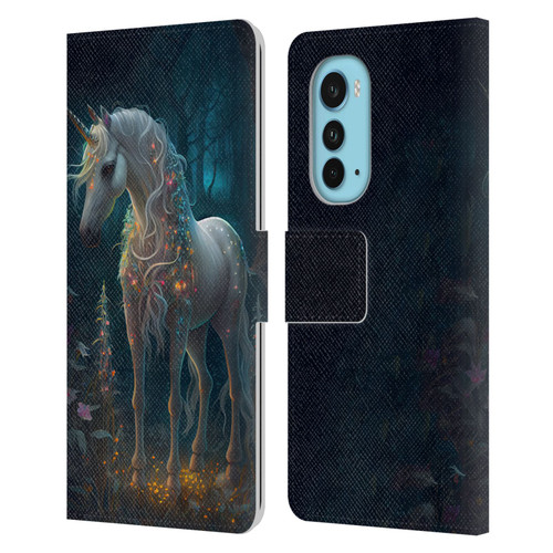 JK Stewart Key Art Unicorn Leather Book Wallet Case Cover For Motorola Edge (2022)