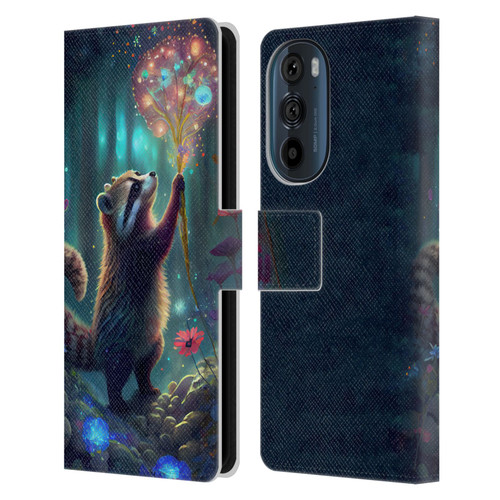 JK Stewart Key Art Raccoon Leather Book Wallet Case Cover For Motorola Edge 30