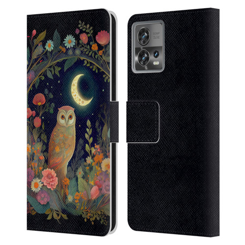 JK Stewart Key Art Owl Crescent Moon Night Garden Leather Book Wallet Case Cover For Motorola Moto Edge 30 Fusion