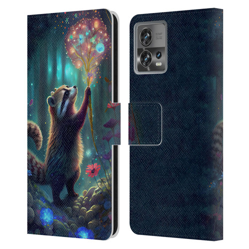 JK Stewart Key Art Raccoon Leather Book Wallet Case Cover For Motorola Moto Edge 30 Fusion