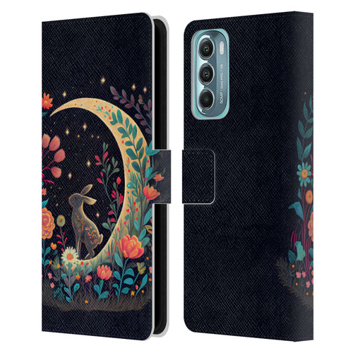 JK Stewart Key Art Rabbit On Crescent Moon Leather Book Wallet Case Cover For Motorola Moto G Stylus 5G (2022)