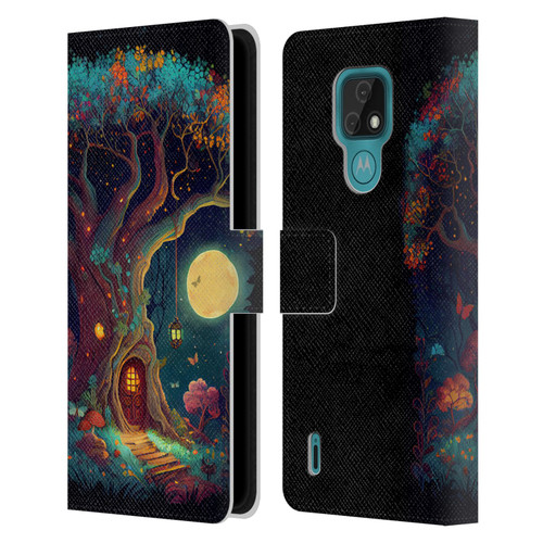 JK Stewart Key Art Tree With Small Door In Trunk Leather Book Wallet Case Cover For Motorola Moto E7