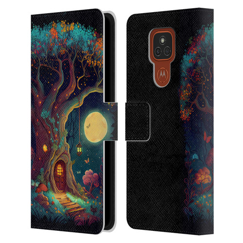 JK Stewart Key Art Tree With Small Door In Trunk Leather Book Wallet Case Cover For Motorola Moto E7 Plus