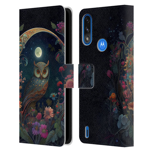 JK Stewart Key Art Owl Leather Book Wallet Case Cover For Motorola Moto E7 Power / Moto E7i Power