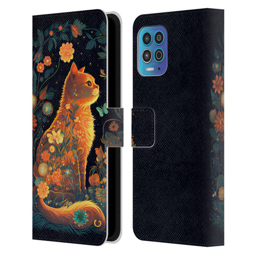 JK Stewart Key Art Orange Cat Sitting Leather Book Wallet Case Cover For Motorola Moto G100