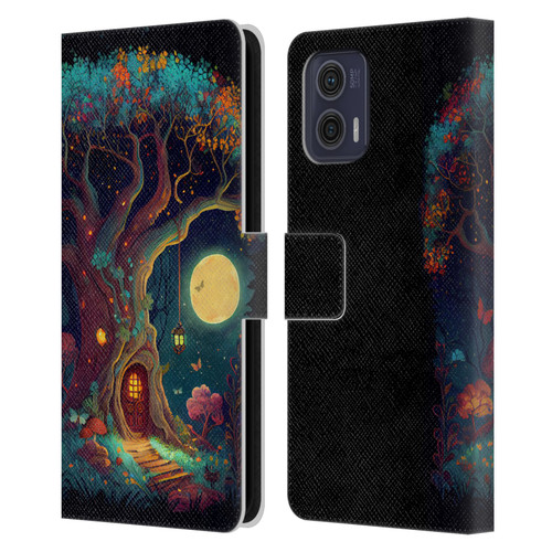 JK Stewart Key Art Tree With Small Door In Trunk Leather Book Wallet Case Cover For Motorola Moto G73 5G