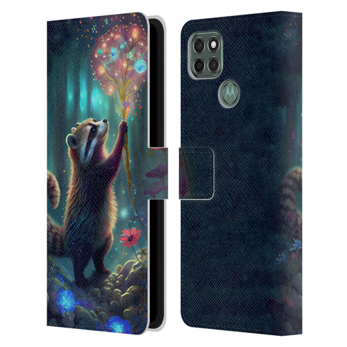 JK Stewart Key Art Raccoon Leather Book Wallet Case Cover For Motorola Moto G9 Power