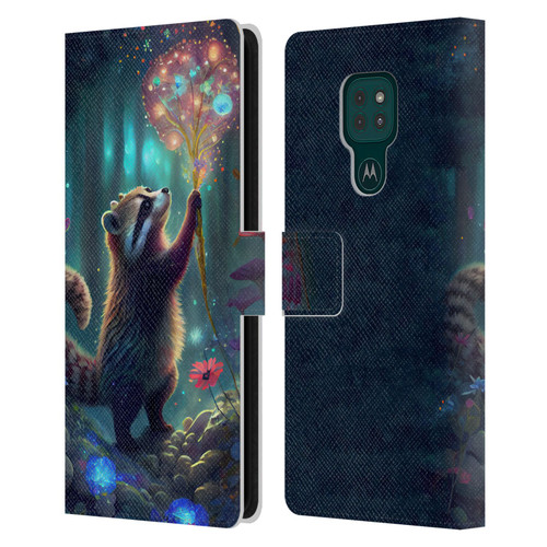 JK Stewart Key Art Raccoon Leather Book Wallet Case Cover For Motorola Moto G9 Play