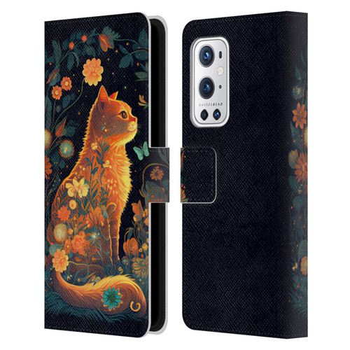 JK Stewart Key Art Orange Cat Sitting Leather Book Wallet Case Cover For OnePlus 9 Pro