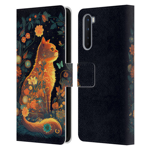 JK Stewart Key Art Orange Cat Sitting Leather Book Wallet Case Cover For OnePlus Nord 5G