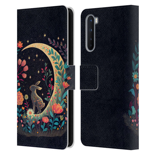 JK Stewart Key Art Rabbit On Crescent Moon Leather Book Wallet Case Cover For OnePlus Nord 5G