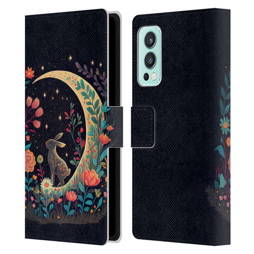 JK Stewart Key Art Rabbit On Crescent Moon Leather Book Wallet Case Cover For OnePlus Nord 2 5G