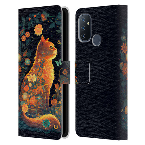 JK Stewart Key Art Orange Cat Sitting Leather Book Wallet Case Cover For OnePlus Nord N100