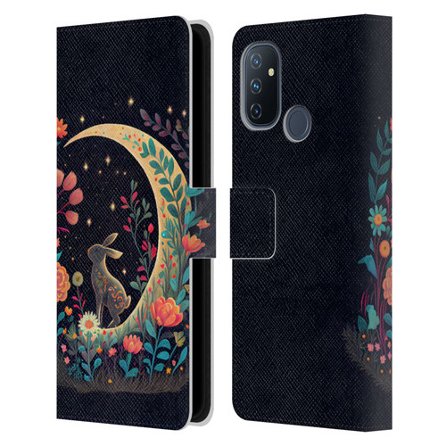 JK Stewart Key Art Rabbit On Crescent Moon Leather Book Wallet Case Cover For OnePlus Nord N100