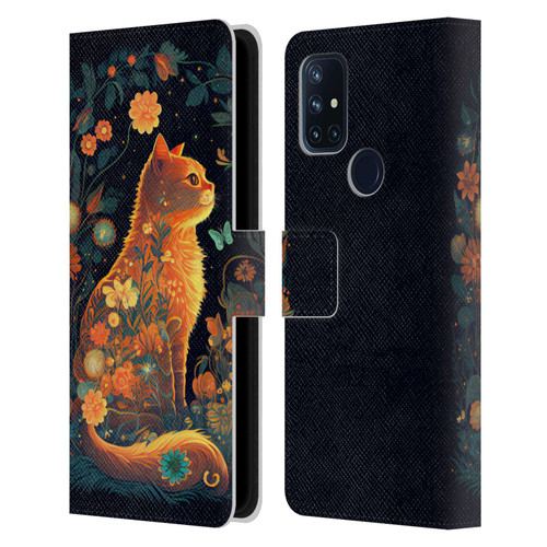 JK Stewart Key Art Orange Cat Sitting Leather Book Wallet Case Cover For OnePlus Nord N10 5G