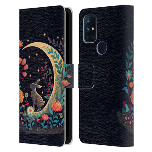 JK Stewart Key Art Rabbit On Crescent Moon Leather Book Wallet Case Cover For OnePlus Nord N10 5G