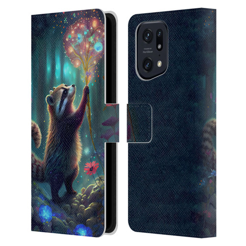 JK Stewart Key Art Raccoon Leather Book Wallet Case Cover For OPPO Find X5 Pro