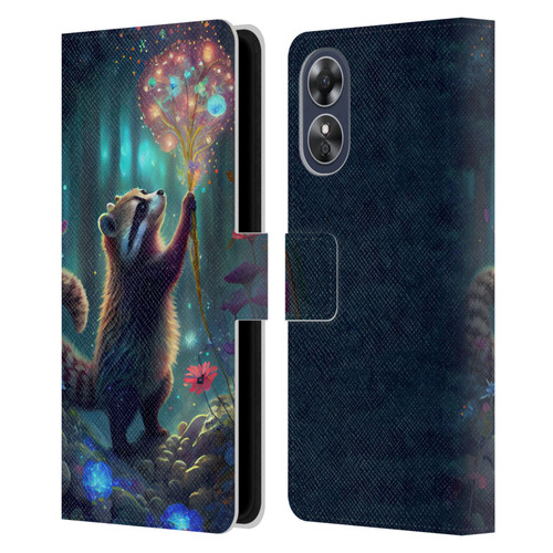 JK Stewart Key Art Raccoon Leather Book Wallet Case Cover For OPPO A17