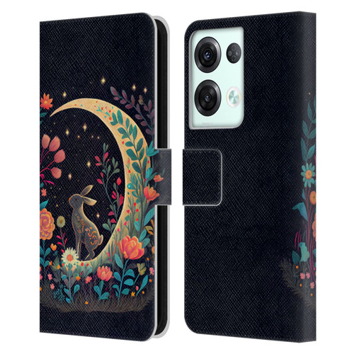 JK Stewart Key Art Rabbit On Crescent Moon Leather Book Wallet Case Cover For OPPO Reno8 Pro