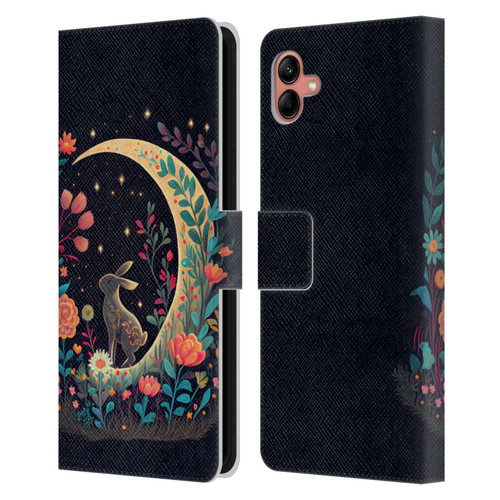 JK Stewart Key Art Rabbit On Crescent Moon Leather Book Wallet Case Cover For Samsung Galaxy A04 (2022)