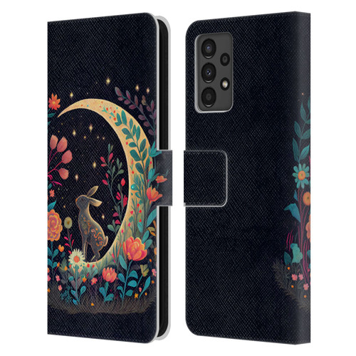 JK Stewart Key Art Rabbit On Crescent Moon Leather Book Wallet Case Cover For Samsung Galaxy A13 (2022)