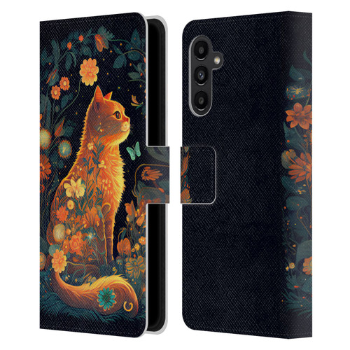 JK Stewart Key Art Orange Cat Sitting Leather Book Wallet Case Cover For Samsung Galaxy A13 5G (2021)