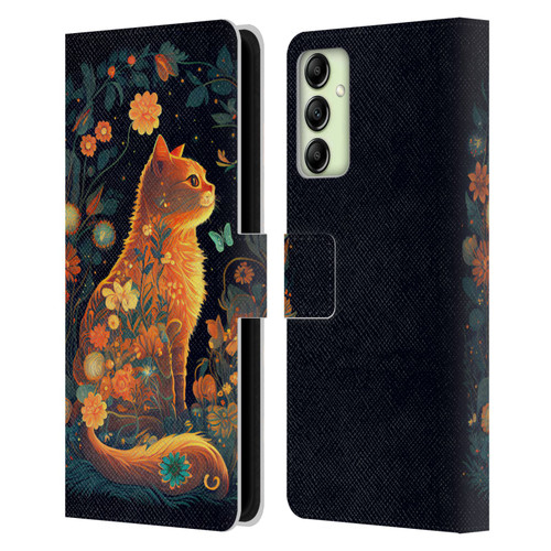 JK Stewart Key Art Orange Cat Sitting Leather Book Wallet Case Cover For Samsung Galaxy A14 5G