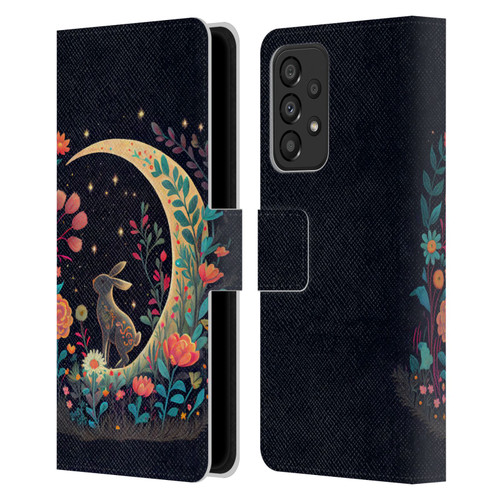 JK Stewart Key Art Rabbit On Crescent Moon Leather Book Wallet Case Cover For Samsung Galaxy A33 5G (2022)