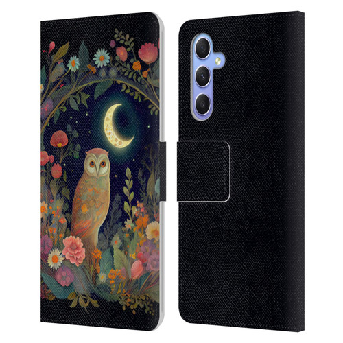 JK Stewart Key Art Owl Crescent Moon Night Garden Leather Book Wallet Case Cover For Samsung Galaxy A34 5G