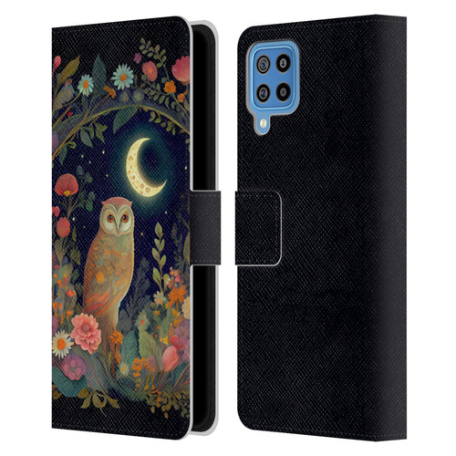 JK Stewart Key Art Owl Crescent Moon Night Garden Leather Book Wallet Case Cover For Samsung Galaxy F22 (2021)