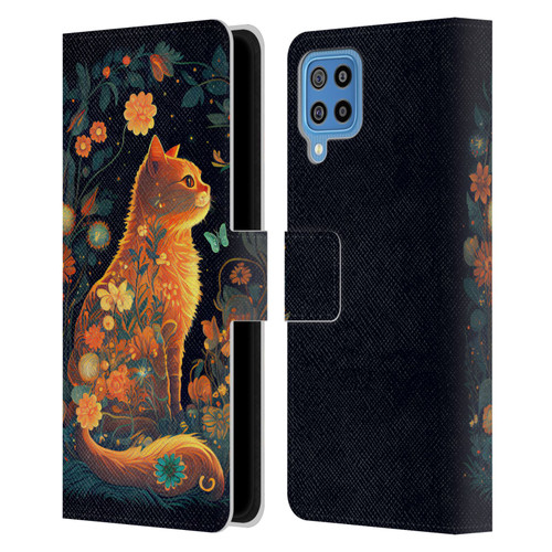 JK Stewart Key Art Orange Cat Sitting Leather Book Wallet Case Cover For Samsung Galaxy F22 (2021)