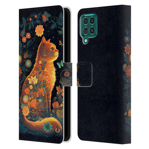 JK Stewart Key Art Orange Cat Sitting Leather Book Wallet Case Cover For Samsung Galaxy F62 (2021)