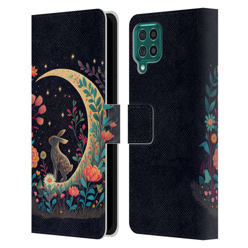 JK Stewart Key Art Rabbit On Crescent Moon Leather Book Wallet Case Cover For Samsung Galaxy F62 (2021)