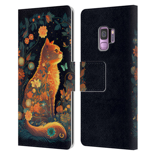 JK Stewart Key Art Orange Cat Sitting Leather Book Wallet Case Cover For Samsung Galaxy S9